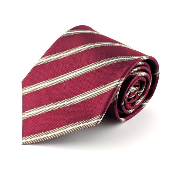 Izod Silk Repp Tie Diagonal Stripe Traditional Preppy Academia Crimson and Gold - Picture 1 of 7